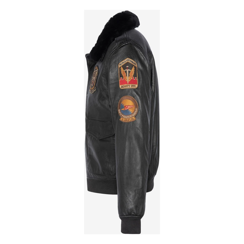 Schott NYC Gepatchte Flight Jacket van lamsleer Zwart Black Heren