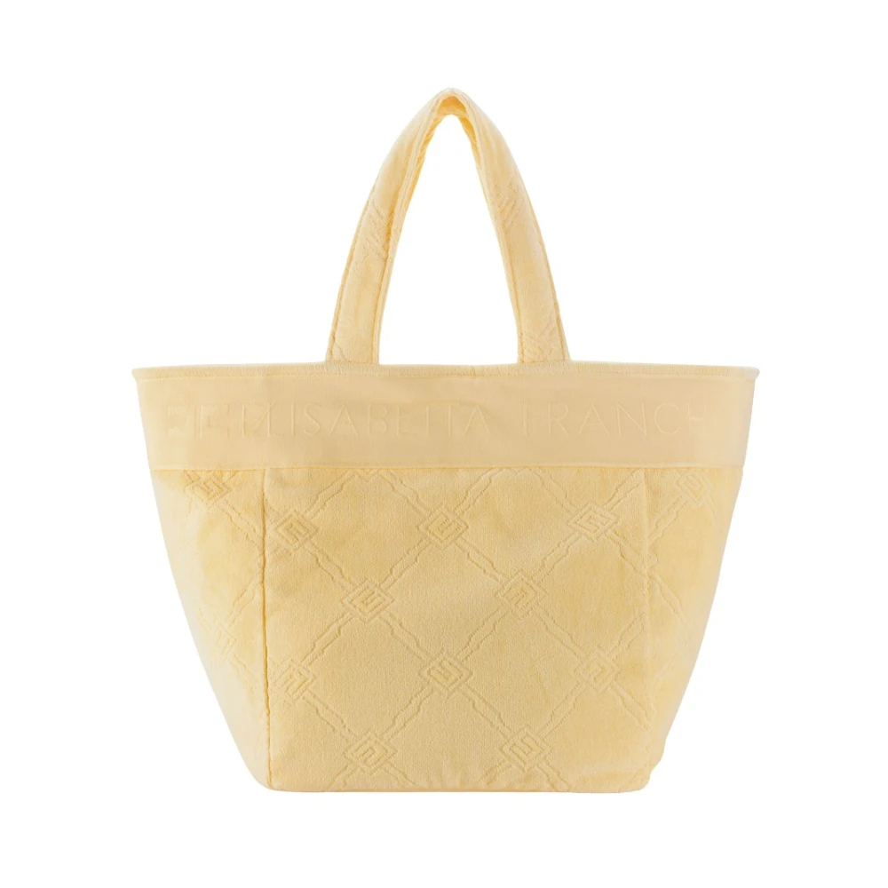 Elisabetta Franchi Tote Tas met Chenille Handvat en Ruitpatroon Yellow Dames