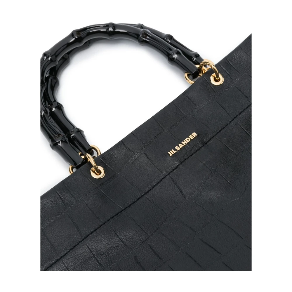 Jil Sander Zwarte Bamboe Shopper Medium Tas Black Dames