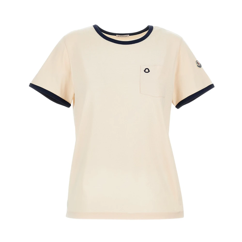 Moncler Women's Beige T-Shirt With Embroidered Logo