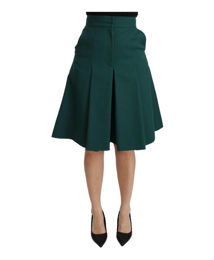 jupe-plissee-vert-a-ligne-a-taille-haute-en-coton