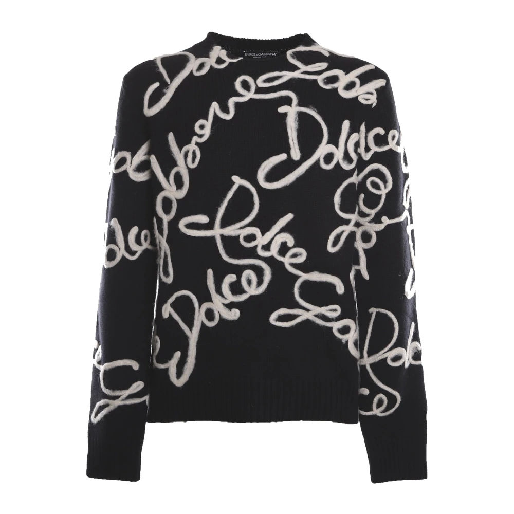 Dolce & Gabbana Logo Trui met Wol en Zijde Black Heren
