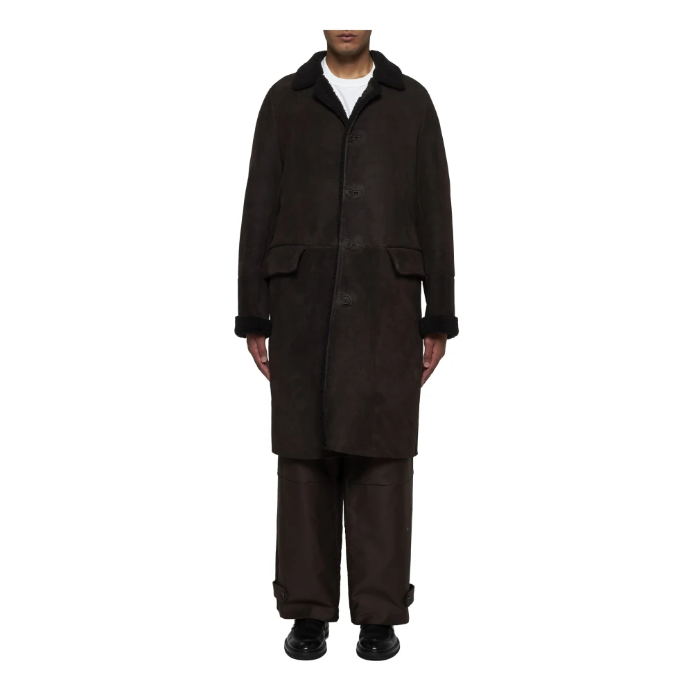 Salvatore Santoro Donkerbruine Shearling Gevoerde Jas Brown Heren