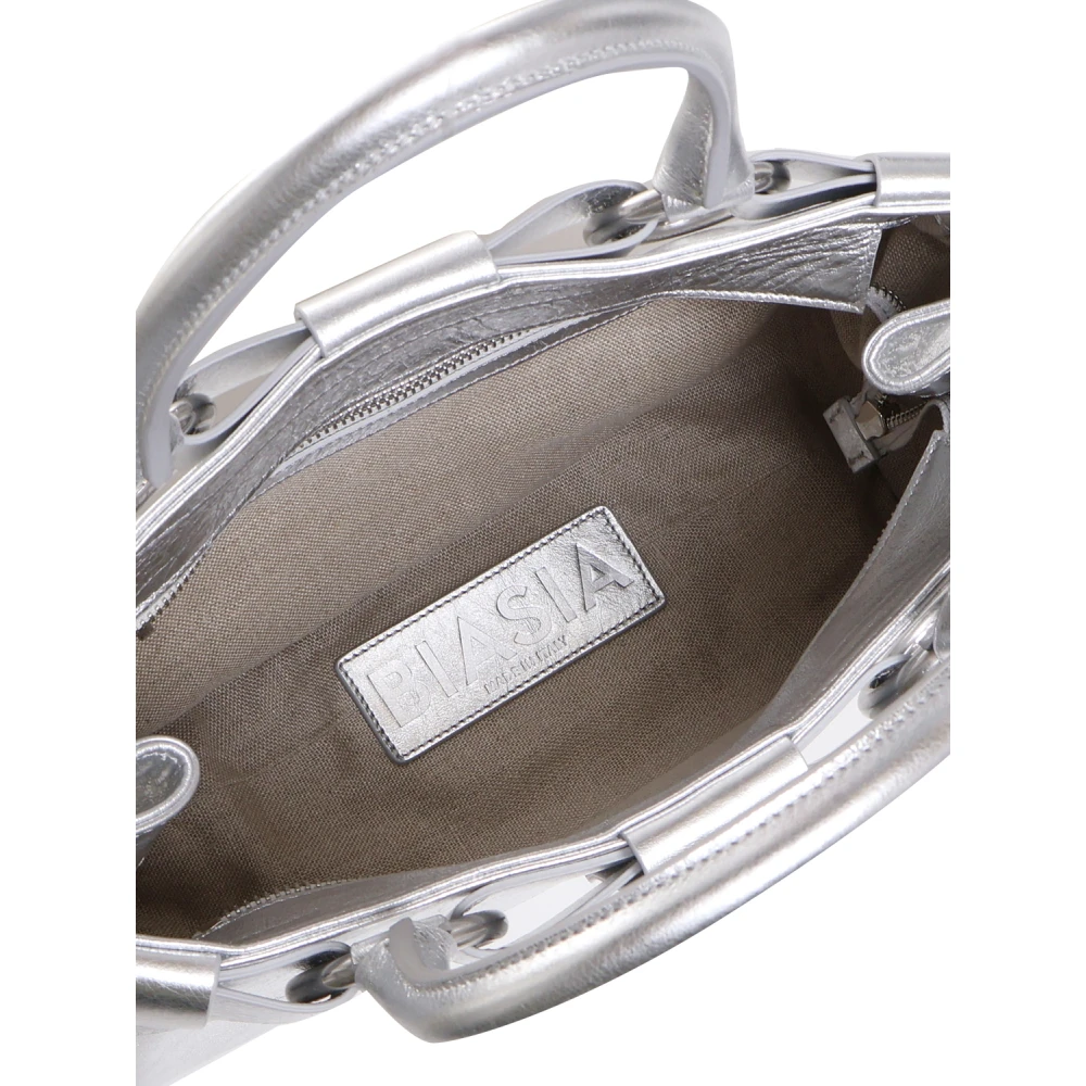 Biasia Metallic Silver Leren Schoudertas Gray Dames