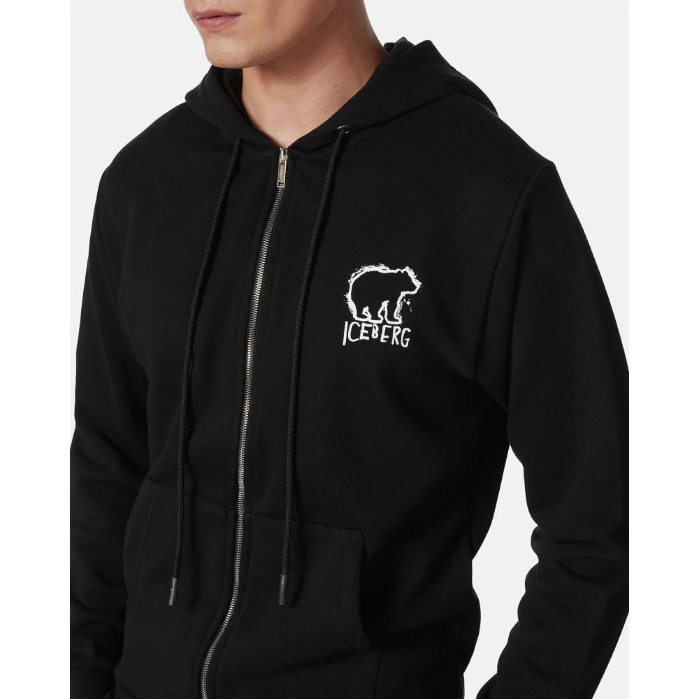 Iceberg Zwarte slim fit katoenen sweatshirt met logoborduursel Black Heren