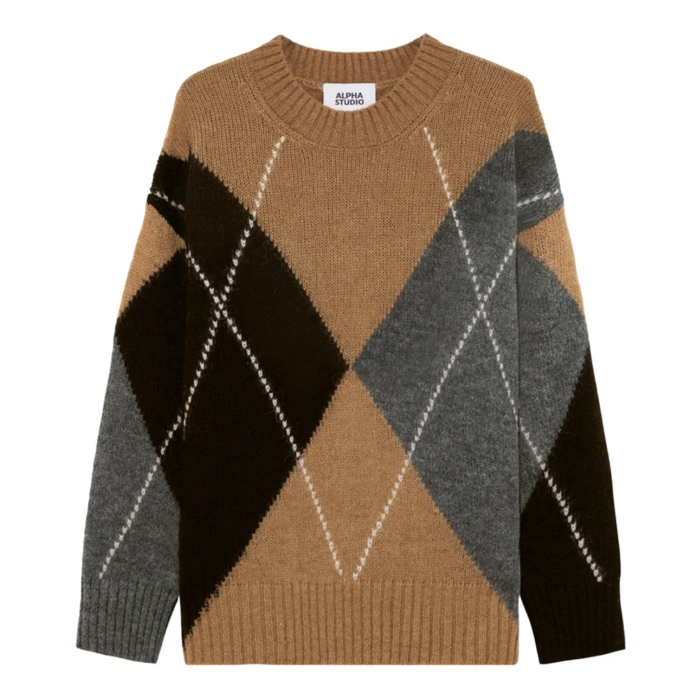 Alpha Studio 2361 Maglia Intarsio Rombi Marrone - Immagine 3