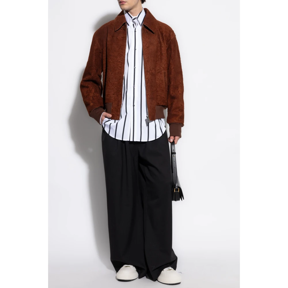 alexander mcqueen Leren jas met vintage-effect Brown Heren