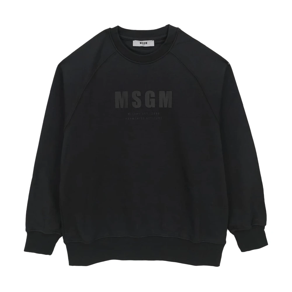 Msgm Boys Black Kids Sweatshirts, 12 Y, Crewneck Cotton Sweatshirt With Brushed Logo