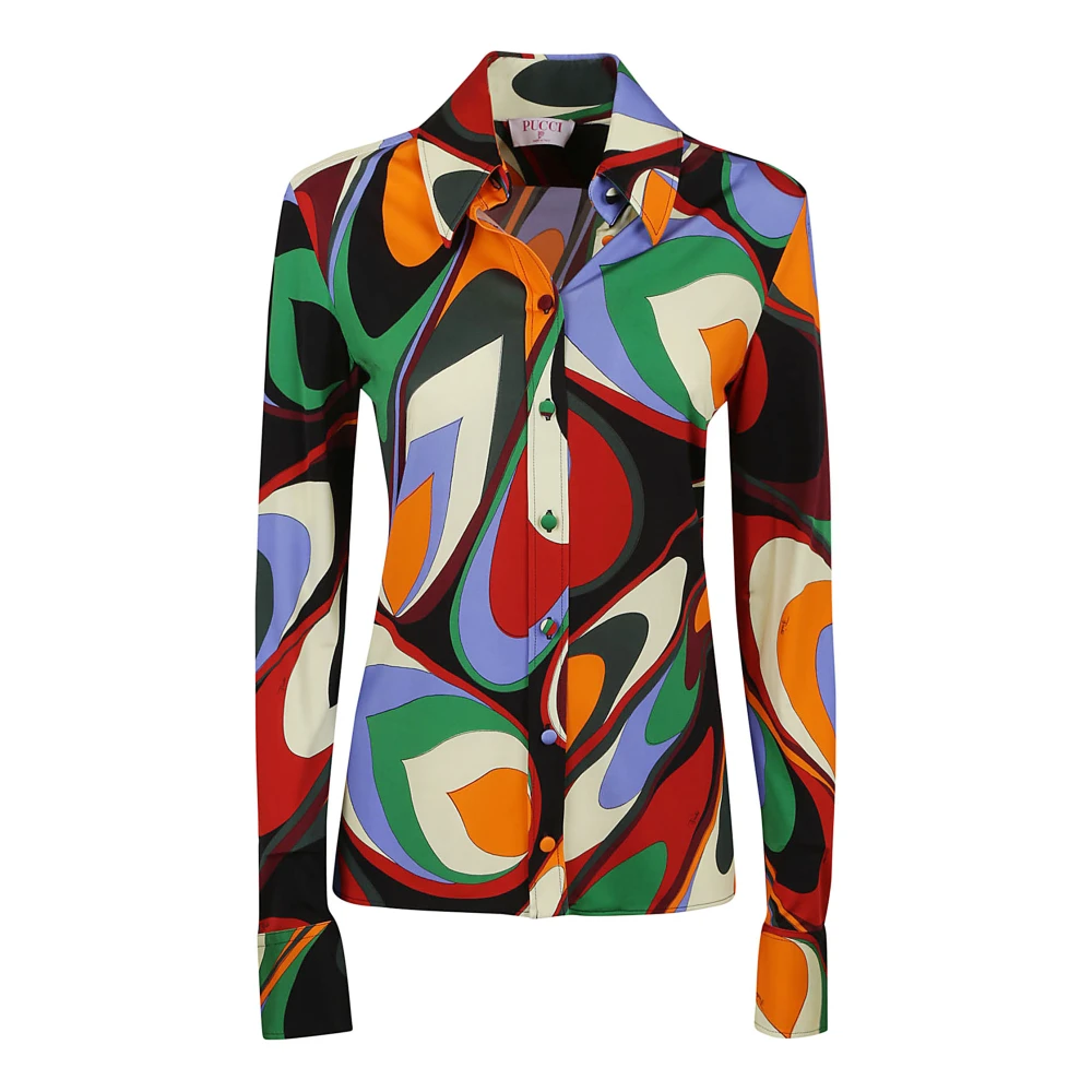 EMILIO PUCCI Jersey Satijnen Overhemd met Lange Mouwen Multicolor Dames