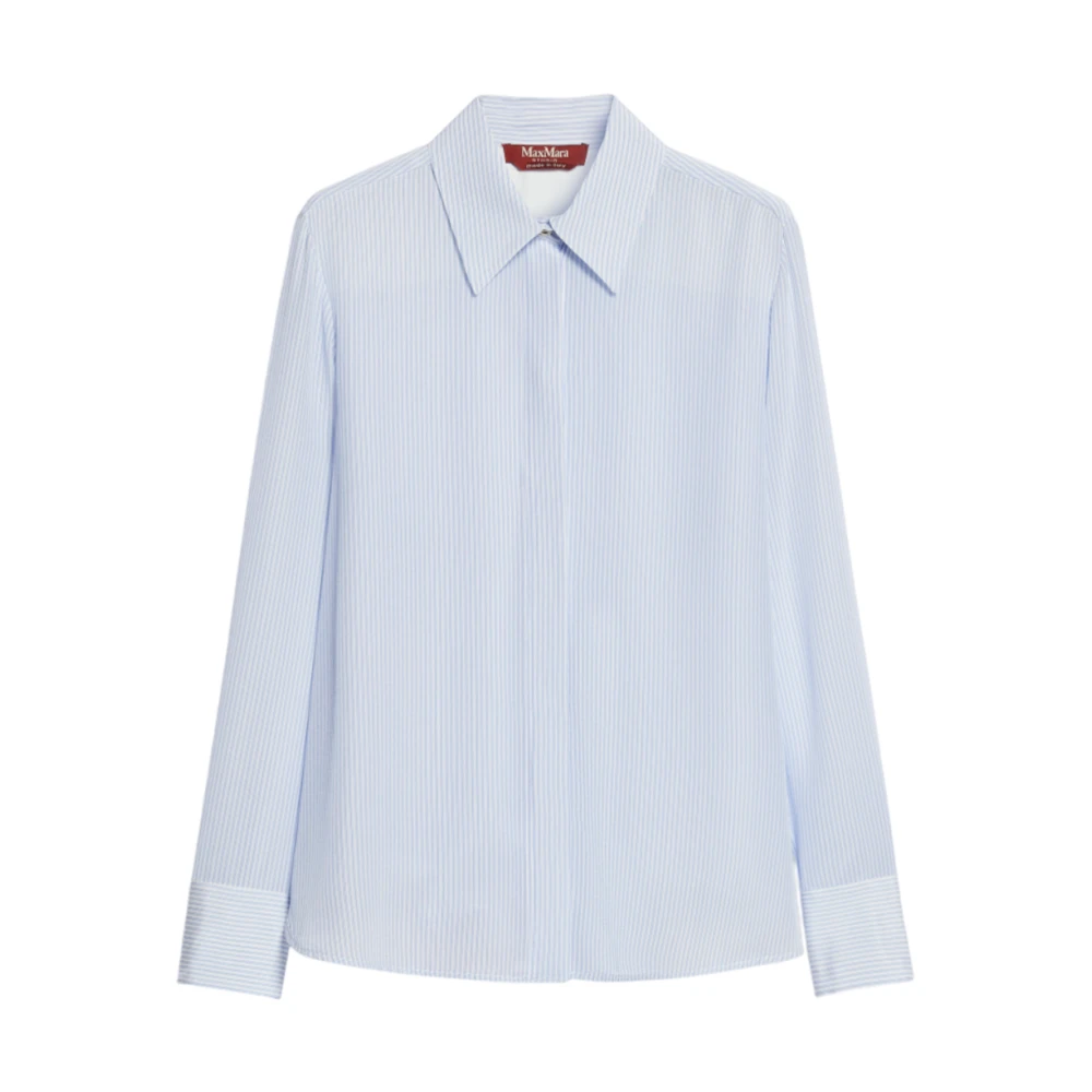 Max Mara Studio Gedrukte zijden overhemd met juweelknopen Blue Dames