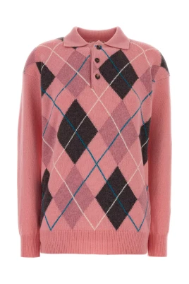 Stickad Argyle Polo Tröja