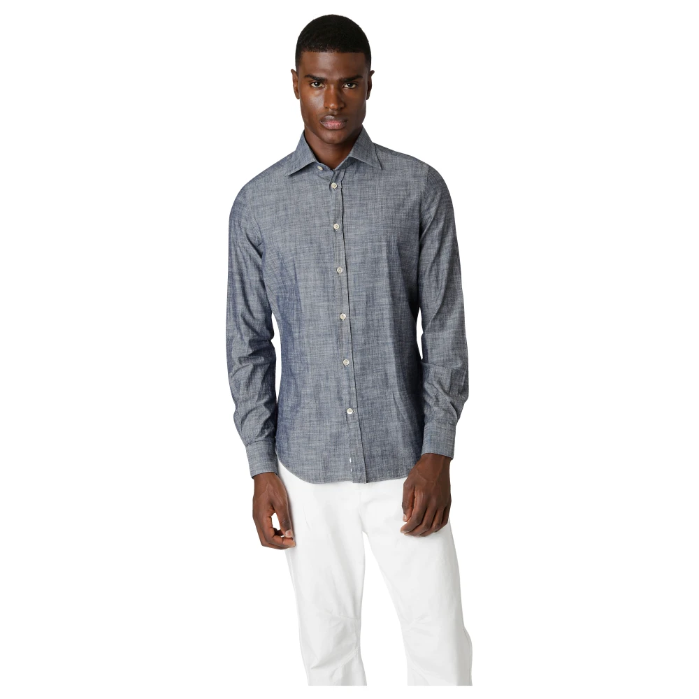 Eleventy Slim Fit Katoenen Overhemd met Italiaanse Kraag Blue Heren