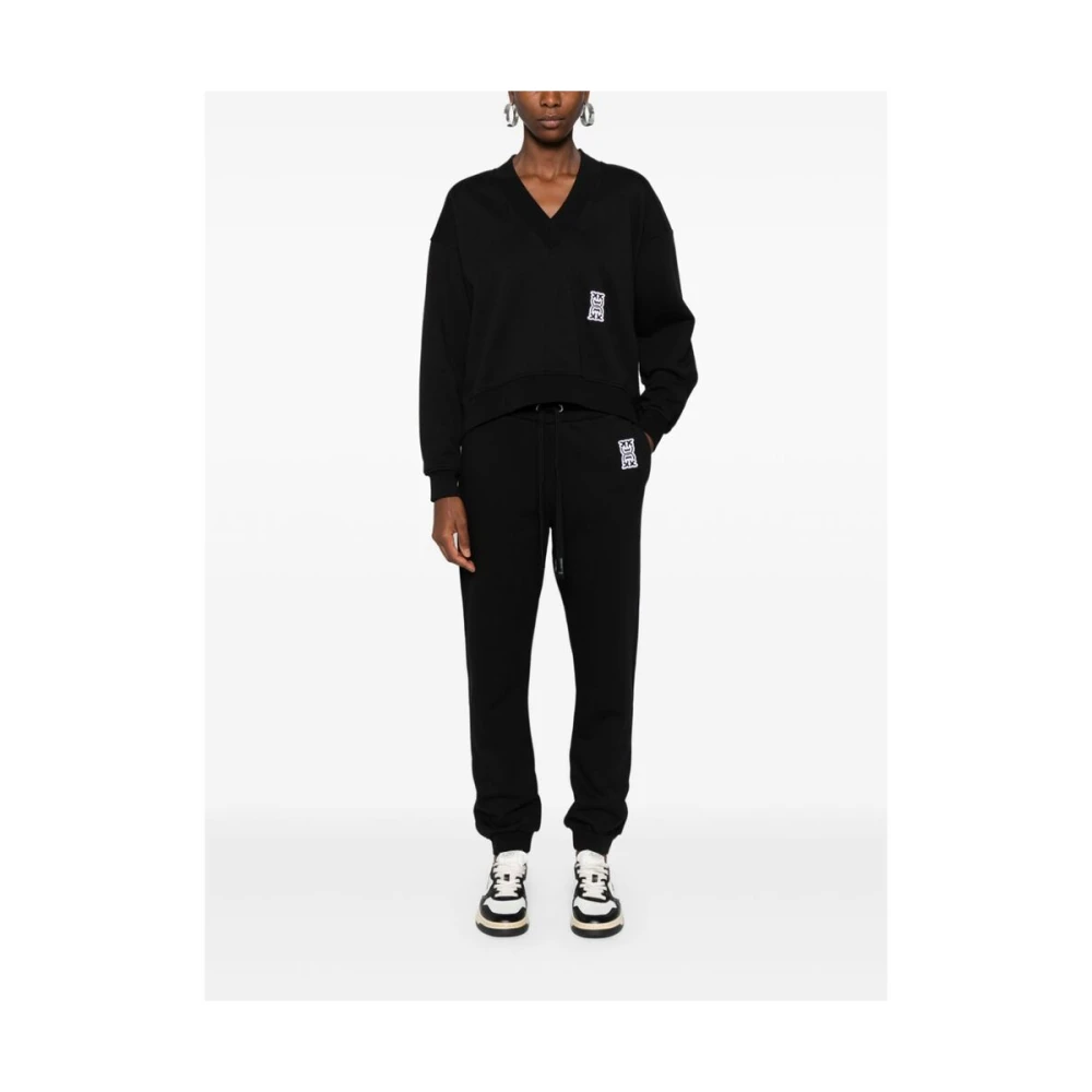 pinko Logo Patch V-Neck Sweatshirt Black Dames
