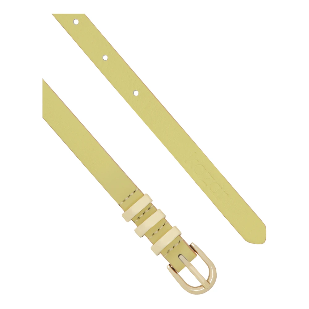 Kazar Smalle leren riem met gouden hardware Yellow Dames