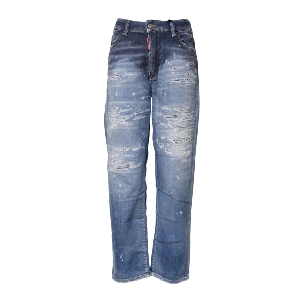 Dsquared2 Women's Blue Tattered Straight Denim Jeans