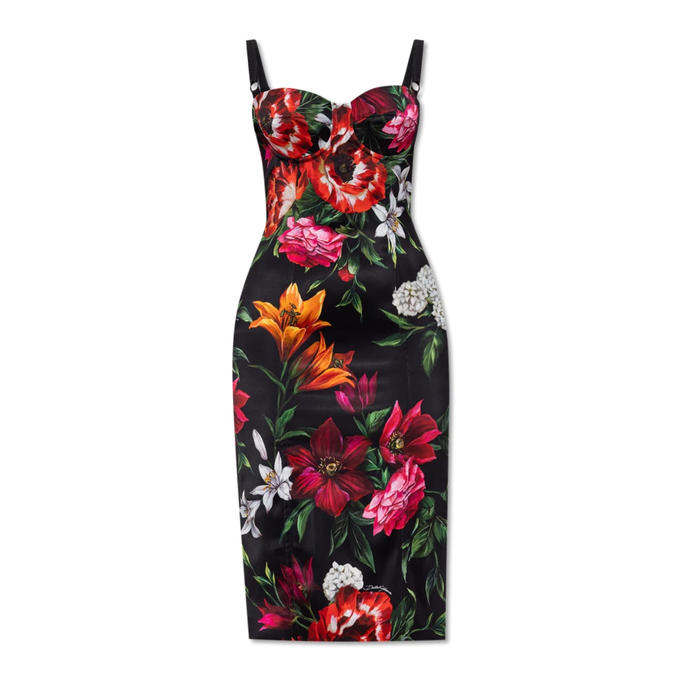 Dolce & Gabbana Vrouw Multicolor Kleedjes Dames, Veelkleurig, M, Corset-Midijurk Met Bloemenprint