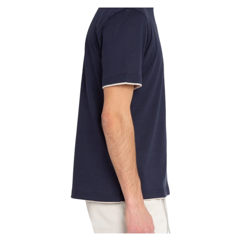 Eleventy Giza Cotton Piping Tee in BLU Blue Heren