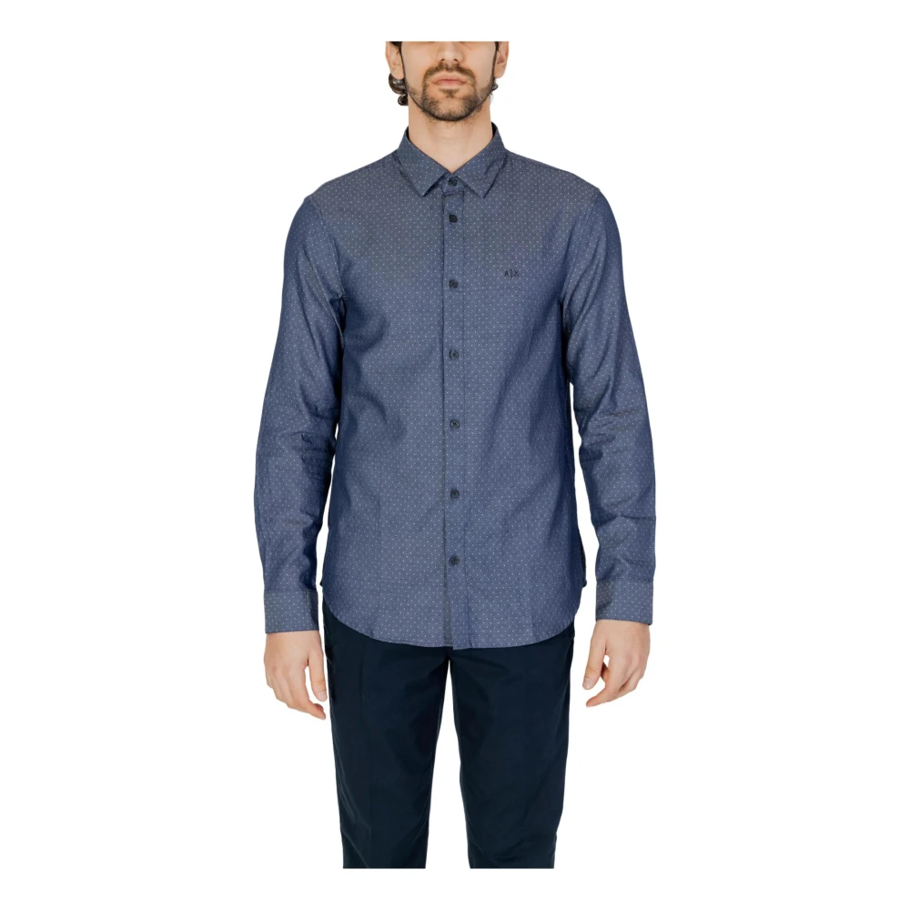 Armani Exchange Jacquard Katoenen Overhemd met Klassieke Details Blue Heren