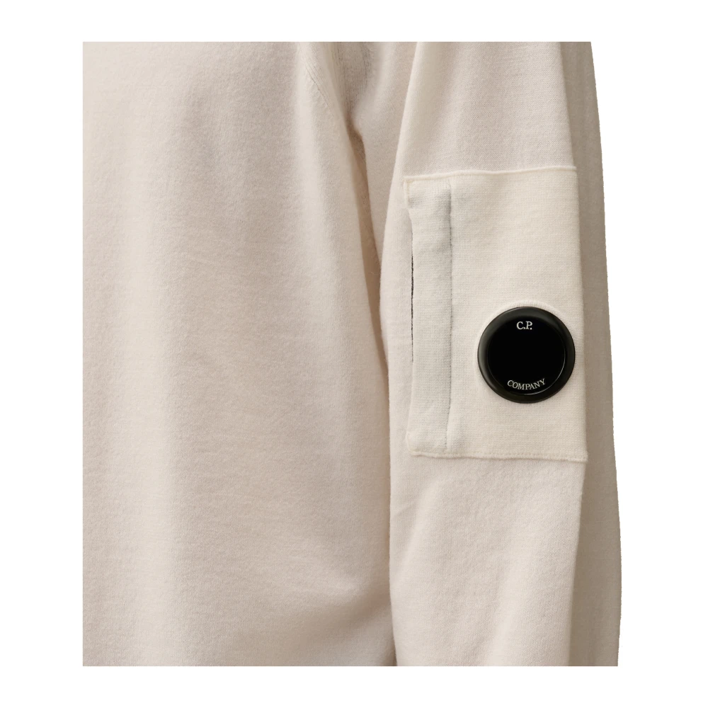 C.P. Company Merino Wol Ronde Hals Trui met Lens Zak Beige Heren