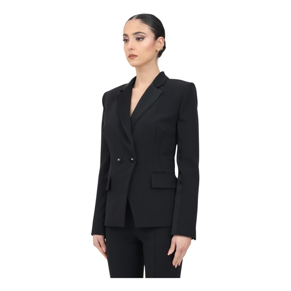 Elisabetta Franchi Zwarte double-breasted jas elegante stijl Black Dames
