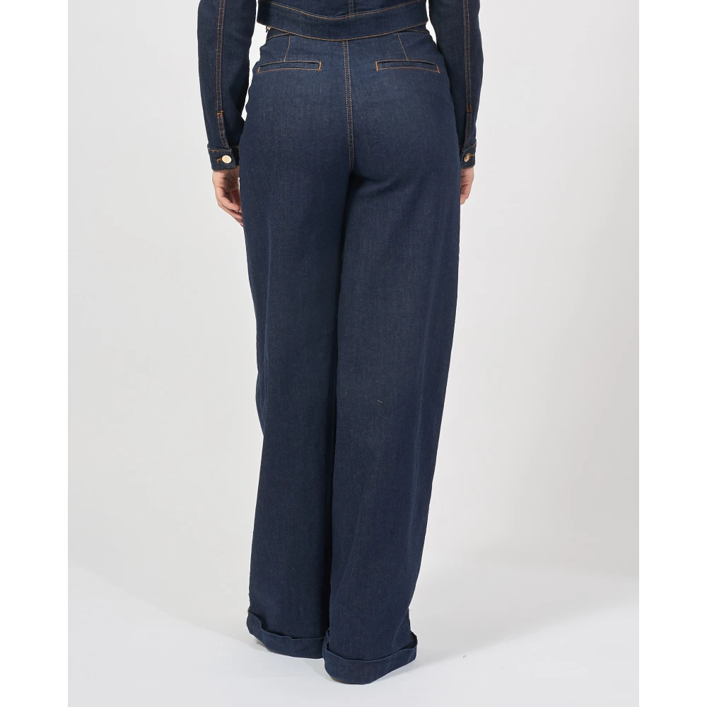 Fracomina Donkere Wassing Wide Leg Palazzo Jeans Blue Dames