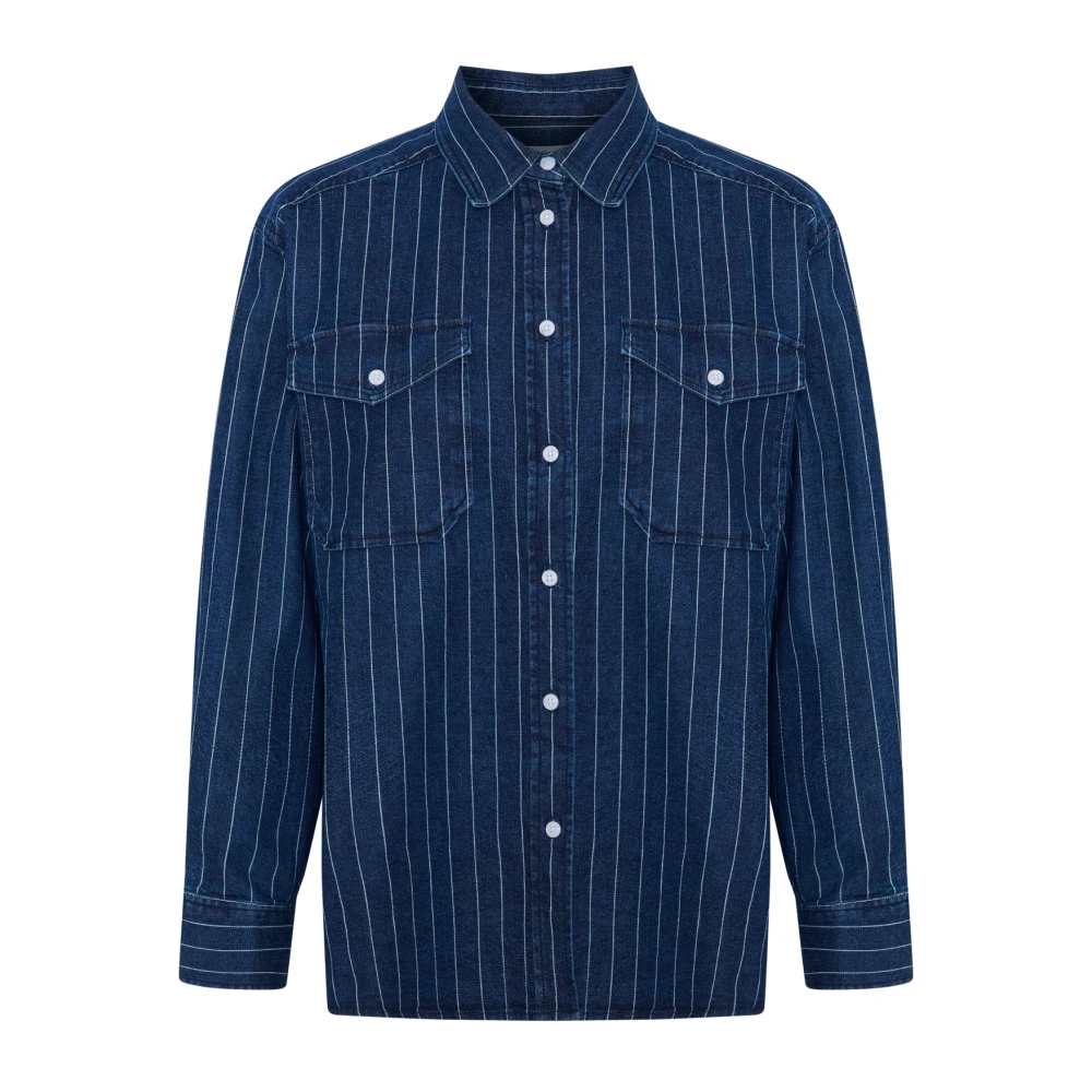 Part Two Women's Blue Dark Denim Stripe Shirt - Shirts - 2XL - Blouses & Shirts