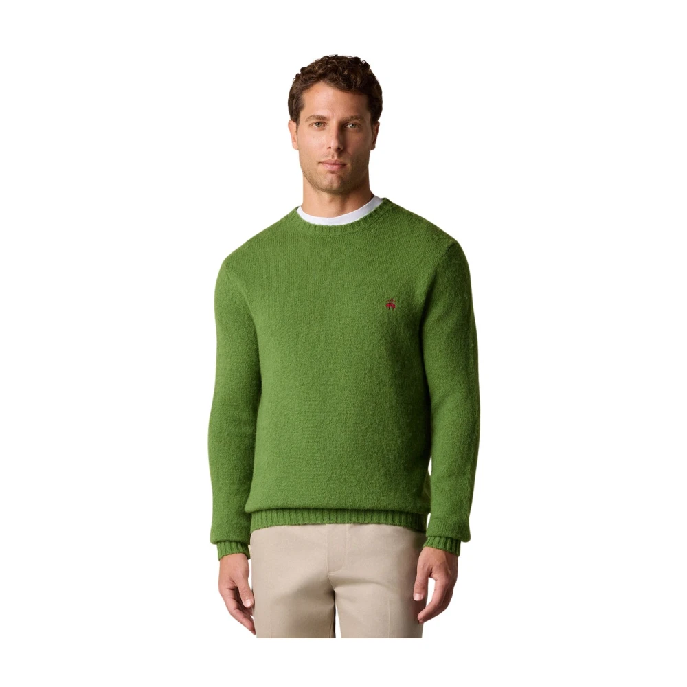 Brooks Brothers Men's Green Round-Neck Knitwear, L, Shetland Wool Crewneck