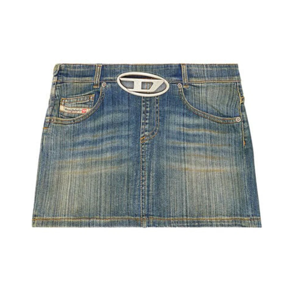 Diesel Blauwe Denim Rok Ovaal Gesp Blue Dames