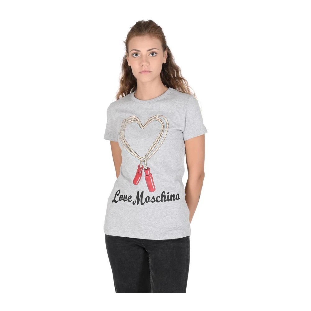 Love Moschino Women's Grey Melange Heart T-Shirt