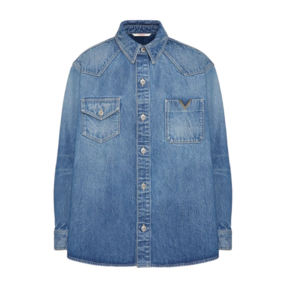 Valentino Garavani Blauwe Denim Shirt met V Logo Blue Heren
