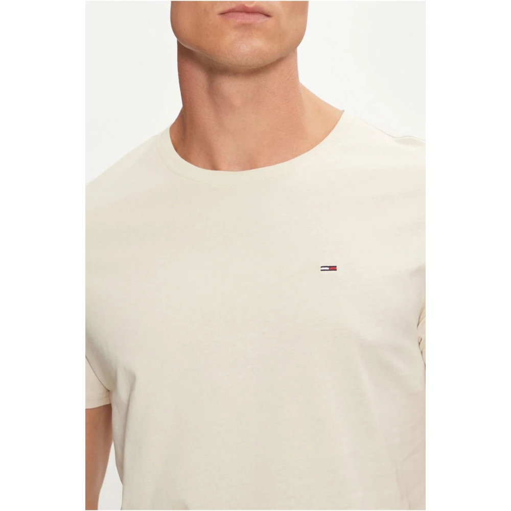 Tommy Jeans Geborduurd logo slim jersey t-shirt Beige Heren