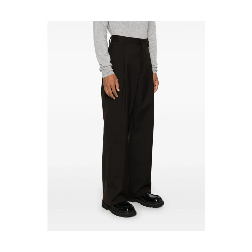 Lardini Gestructureerde Wol Tapered Leg Broek Brown Heren
