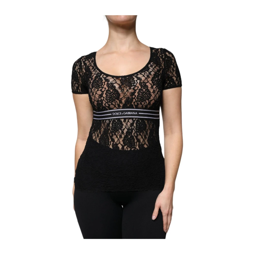 Dolce & Gabbana Zwarte Kant Logo Top Black Dames