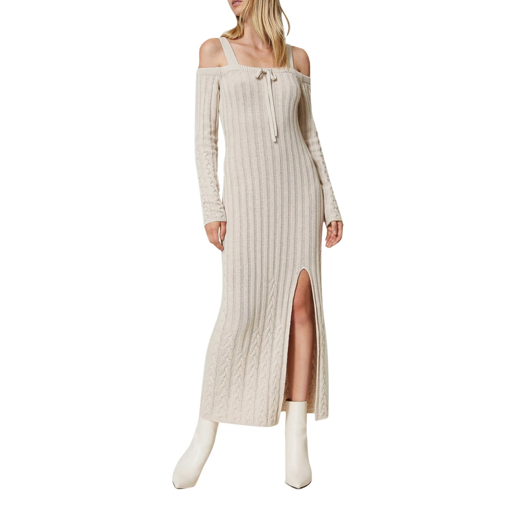 Twinset Lange jurk met geribbelde vlechten Gray Dames