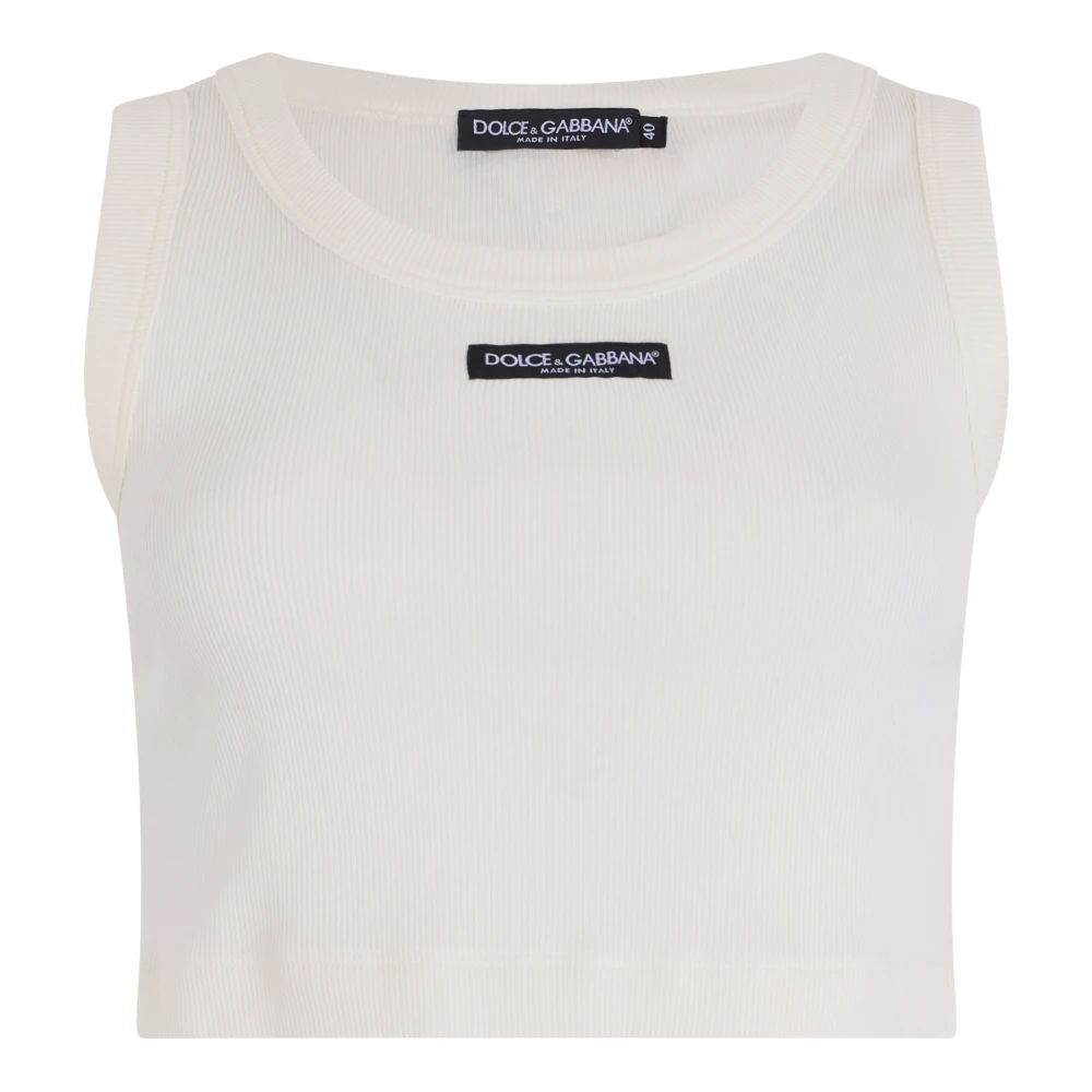 Dolce & Gabbana Women's White Sleeveless Tops, Xs, Ribbed Cropped Tank