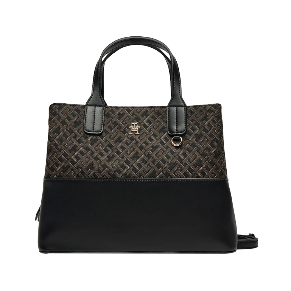 Tommy Hilfiger Elegante Zwarte Handtas met Gouden Details Black Dames