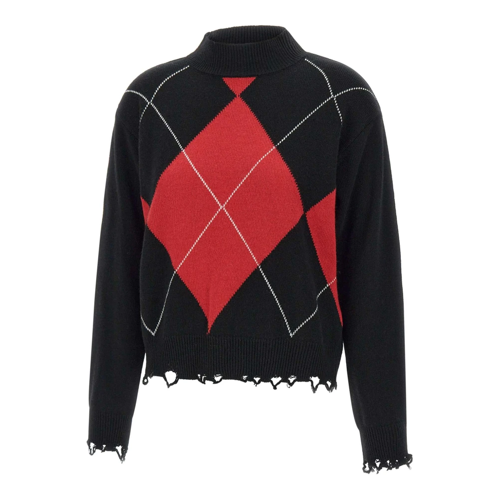 Kaos Ruitpatroon Wollen Trui Black Dames