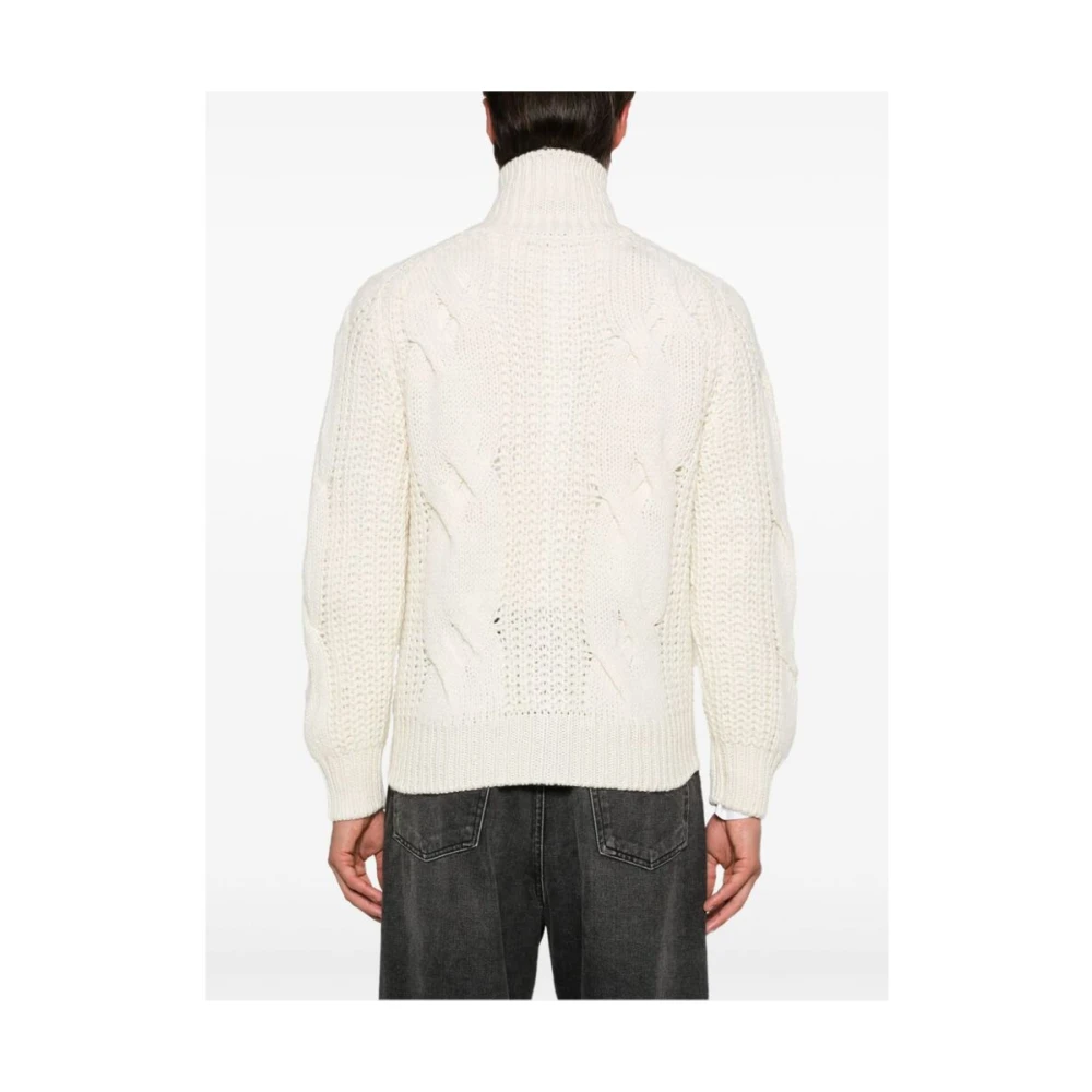Canali Chunky Gebreide Trui met Vlechtdetails Beige Heren