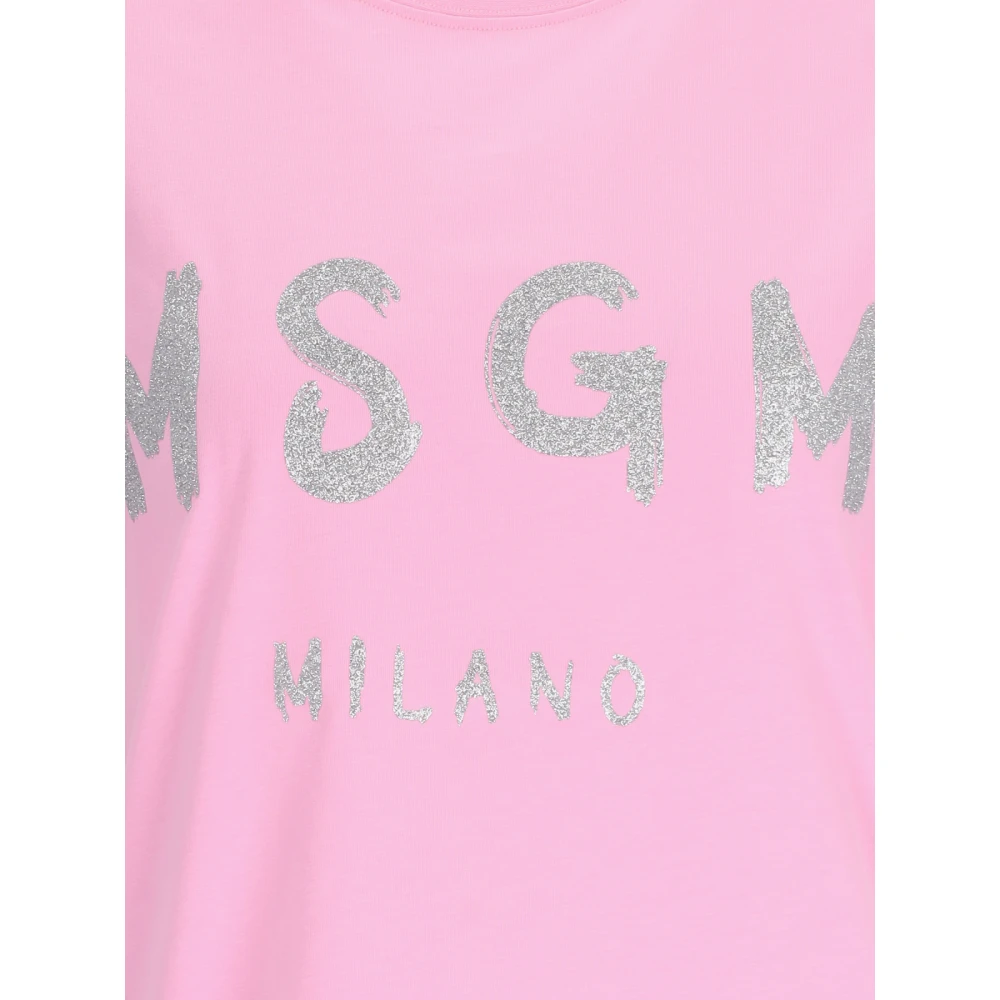 Msgm Roze Glitter Logo T-shirt Pink Dames