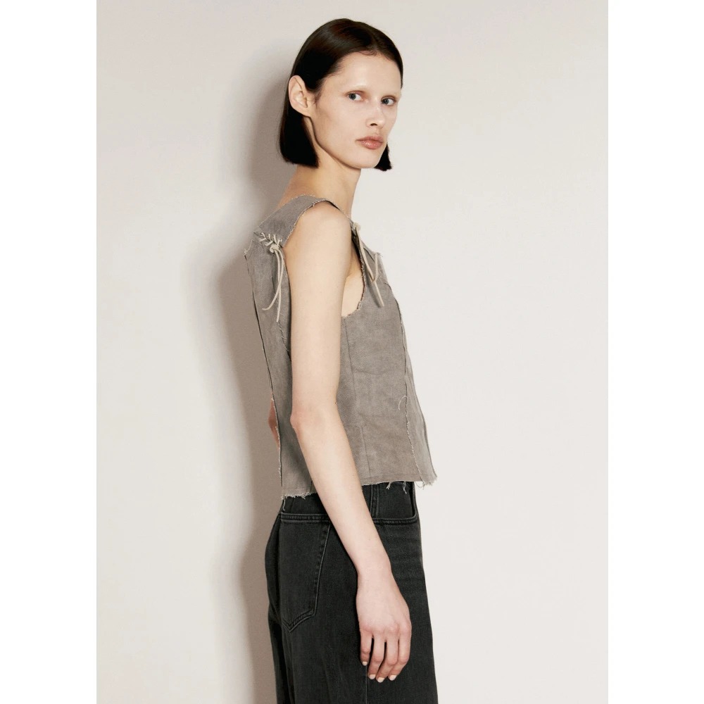 Our Legacy Canvas Lace-Fastening Crewneck Vest Gray Dames