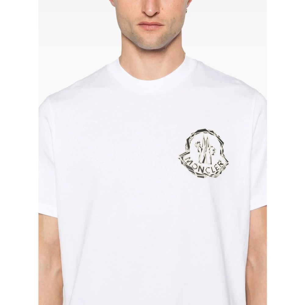 Moncler Wit Logo Patch Crew Neck T-shirt White Heren