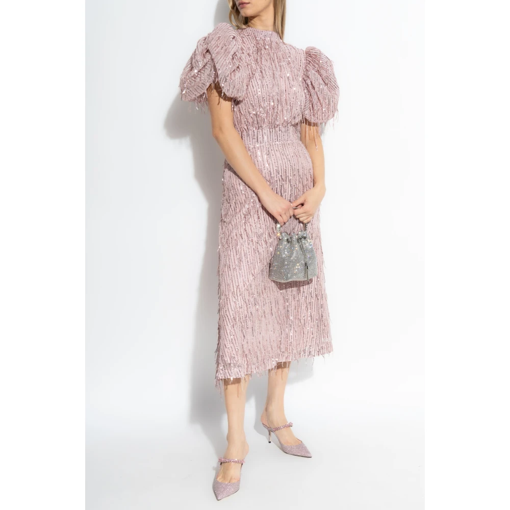 Rotate Birger Christensen Paillettenjurk met Franjes en Glinstering Pink Dames