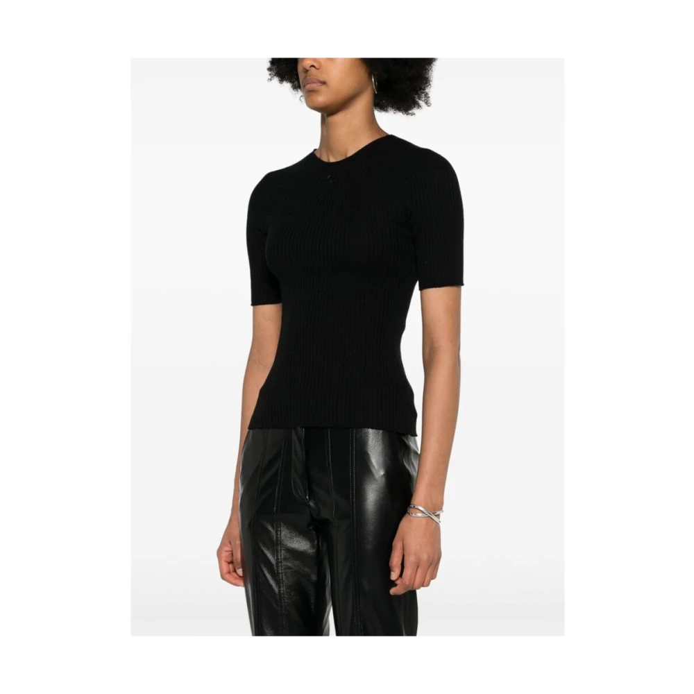Courrèges Zwarte Geribbelde Gebreide Mock Neck Sweater Black Dames