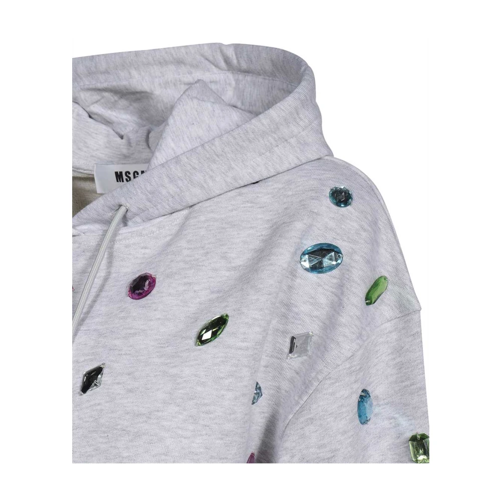 Msgm Geknipte Katoenen Hoodie met Applicatie Gray Dames