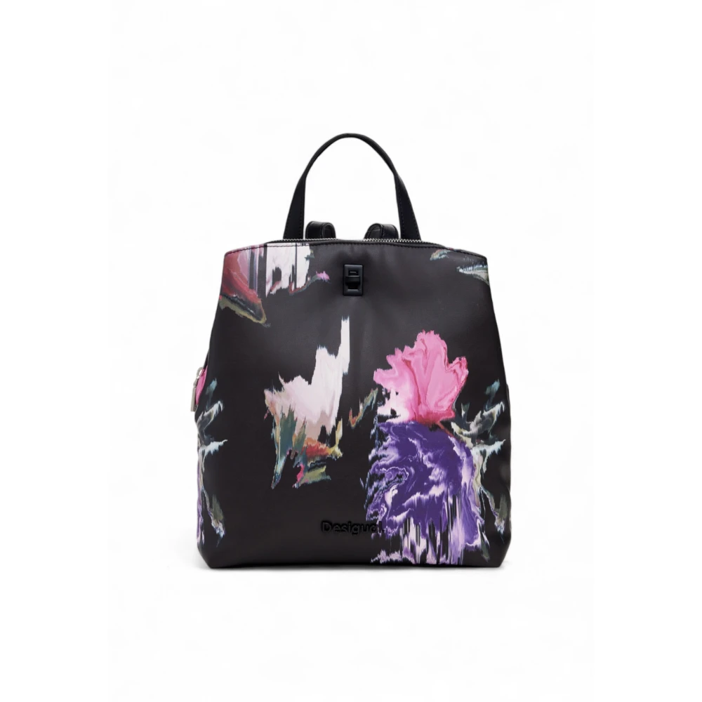 Desigual Zwarte bedrukte handtas rugzak met ritssluiting Black Dames