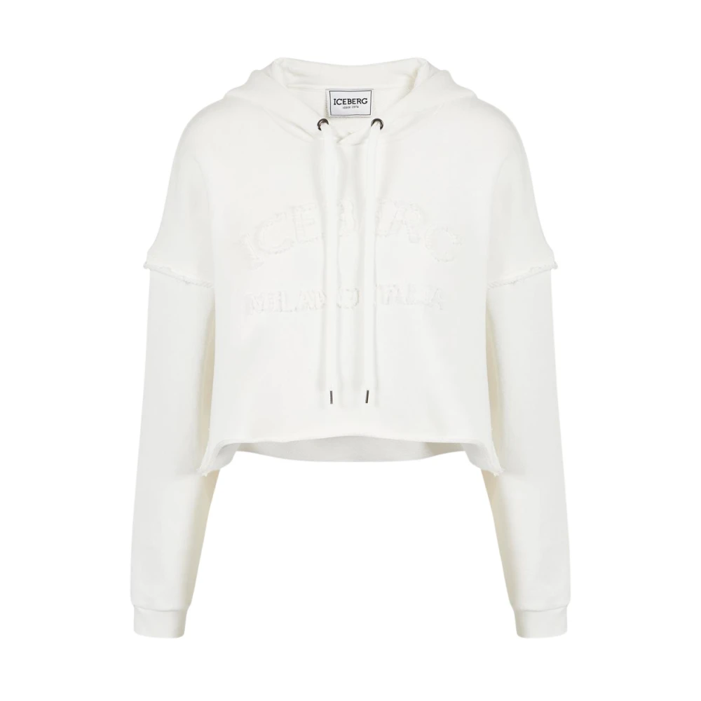 Iceberg Broderad Crop Hoodie Sweatshirt Beige, Dam