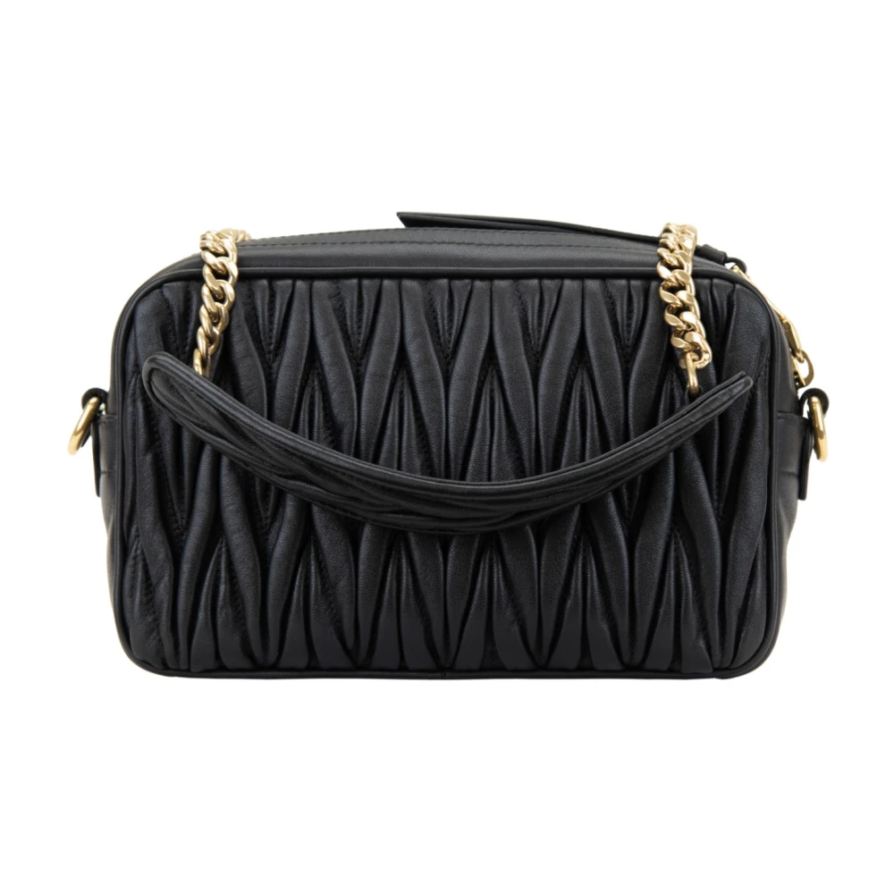 Miu Leren Dames Schoudertas met Gouden Hardware Black Dames