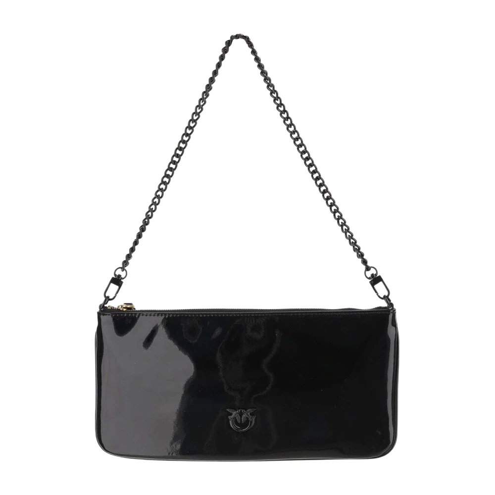 Pinko Leren Clutch-Style Plat Tas met Ketting Black Dames