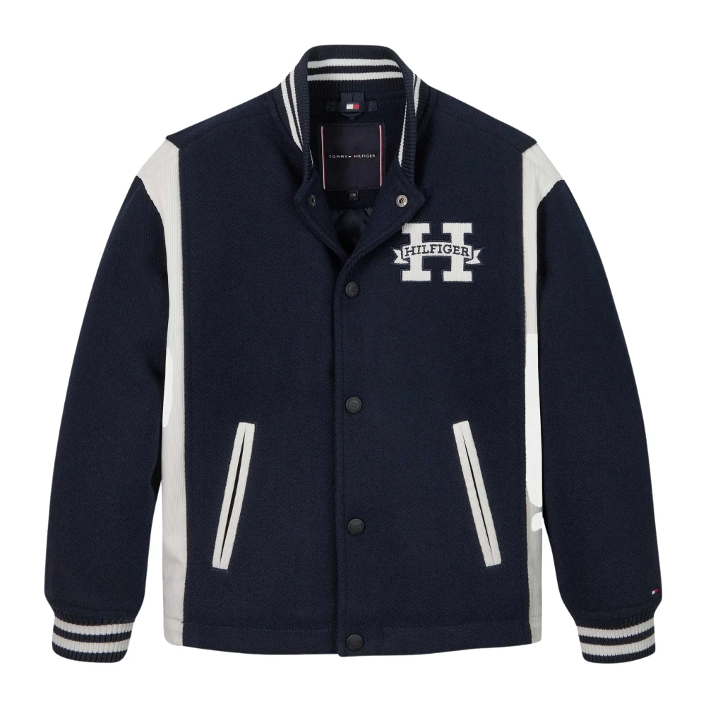 Tommy Hilfiger Boys Blue Light Jackets, 14 Y, College Style Wool Bomber Jacket