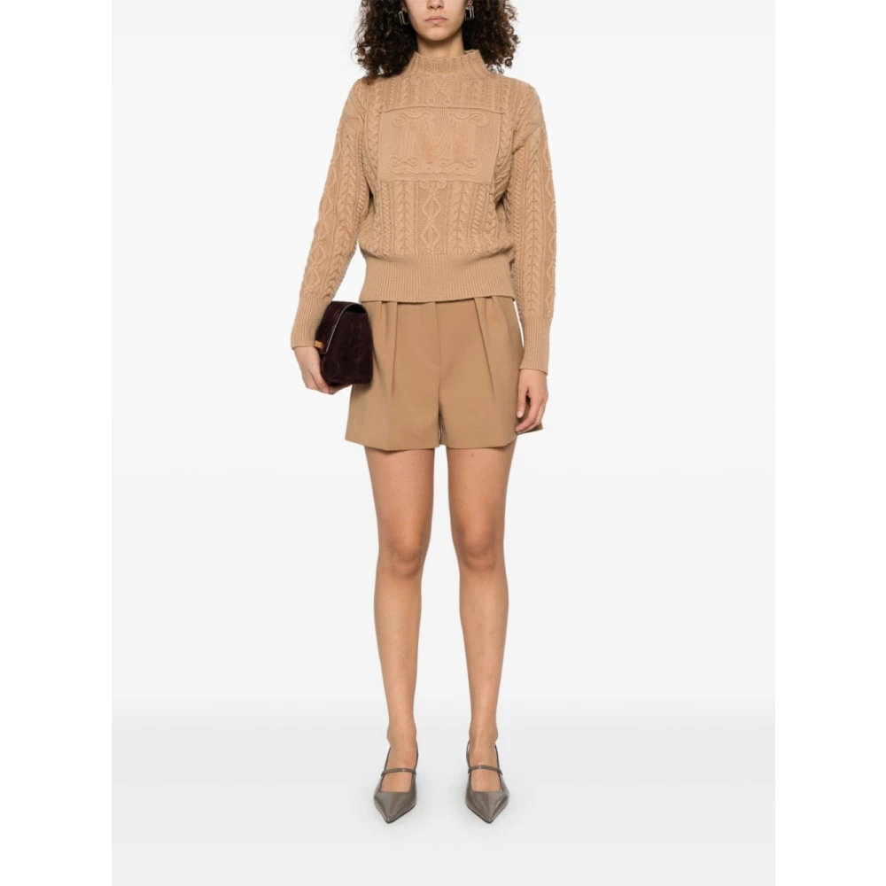 Max Mara Kameelbruine Intarsia-Gebreide Logotrui Brown Dames